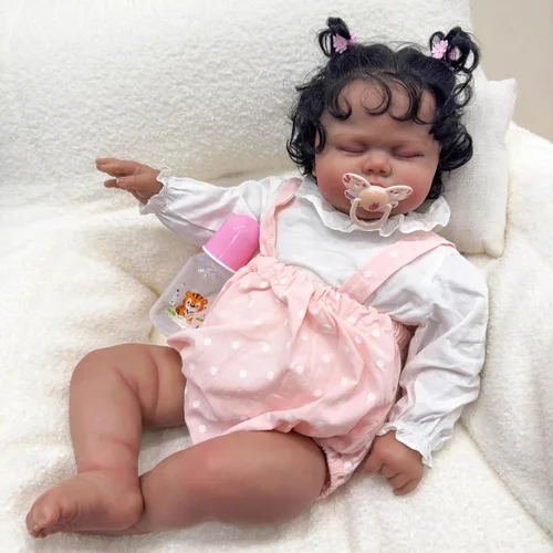 Miniatura 4 de Angelbaby Muñecas de Bebé Reborn de Niña Negra de la Vida Real de 24 Pulgadas, Muñeca de Niña Pequeña Reborn Afroamericana Grande de Silicona Suave