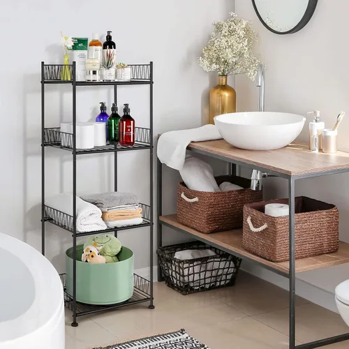 Miniatura 6 de OYEAL Estantes de baño independientes, almacenamiento de toallas de baño, unidad de estantería de alambre de 4 niveles con guardia, organizador