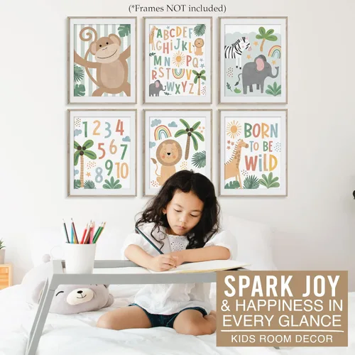 Miniatura 8 de Hadley Designs 6 decoraciones de pared de safari para guardería, decoración de guardería sin marco, decoraciones de selva para habitación de niños