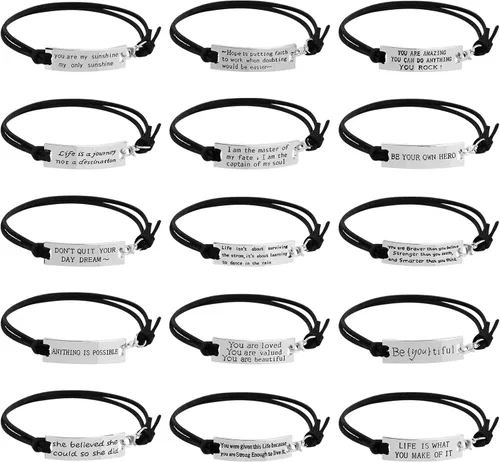 AleapDoll Paquete de 15 pulseras inspiradoras para mujeres, regalos únicos personalizados de cumpleaños, amistad, citas motivacionales, joyería de