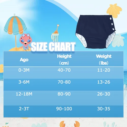 Miniatura 5 de Pañales de natación reutilizables para bebés recién nacidos, lavables, unisex, pañales de natación para bebés, color azul marino, 0-3 meses