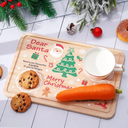 Miniatura 4 de AnyDesign Plato de madera de Papá Noel – Bandeja rectangular para leche y galletas de Nochebuena para suministros de decoración de Navidad
