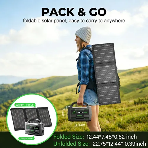 Miniatura 6 de MARBERO Generador solar de 155 Wh con panel solar de 30 W, estación de energía portátil con 2 salidas de CA de 100 W (pico de 150 W), QC3.0 USB