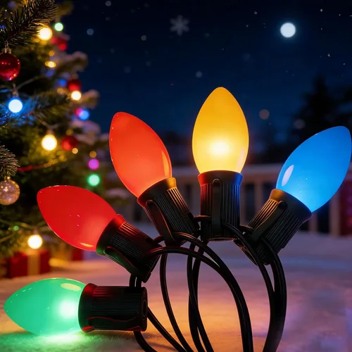 Cadena de luces LED para exteriores de 25 pies, cadena de luces C9 con 27 bombillas multicolor pintadas en aerosol de 0.6 W, luces de Navidad