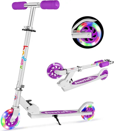 BELEEV V1 Patinetas para niños, patineta plegable de 2 ruedas para niños y niñas, 3 alturas ajustables, ruedas iluminadas, patineta ligera con