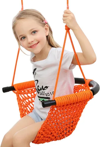 Miniatura 10 de Asiento de columpio para niños pequeños tejido a mano para niños con cuerdas ajustables, juego de columpios Little Tikes, para interiores y Gris