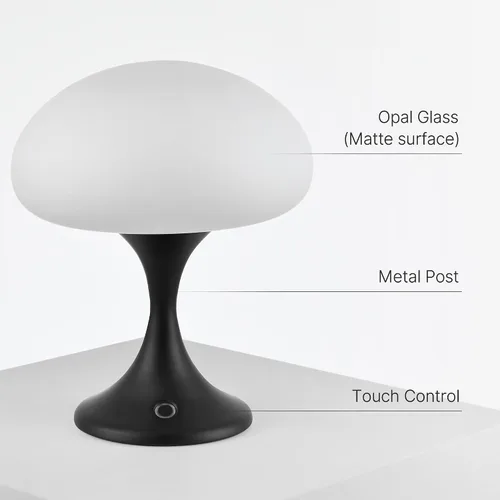 Miniatura 8 de MAGCHARM Lámpara de mesa recargable LED de 5 W con pantalla de cristal, pequeña luz táctil retro regulable con 3 temperaturas de color, luz estética
