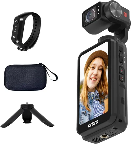 ORDRO Cámara de bolsillo estabilizada de 3 ejes M5, video 5K/4K, 48MP fijas, visión nocturna, pantalla táctil abatible de 3.5", seguimiento facial,