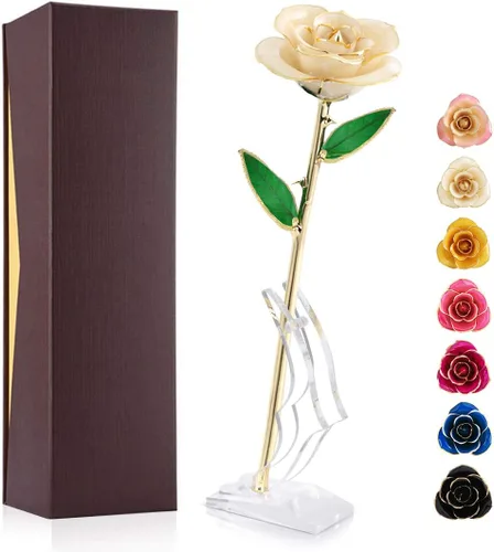 Miniatura 14 de Ejoyous Regalo de rosa para el día de la madre para mamá, rosa sumergida en oro de 24 quilates chapada en oro real preservada para siempre con Rosa
