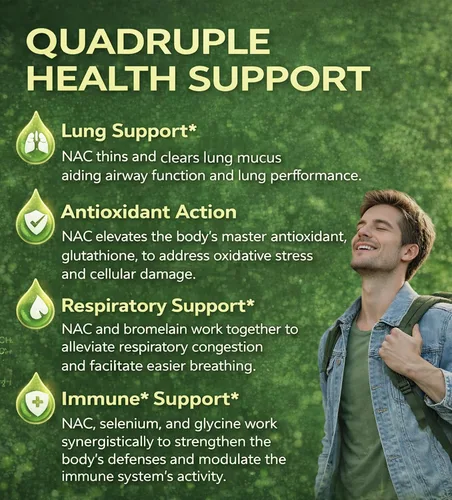 Miniatura 2 de Suplemento NAC para respiratorio e inmunidad* y pulmón* NAC para antioxidantes N-acetilcisteína 4 en 1 1200 mg con glicina para aumentar*