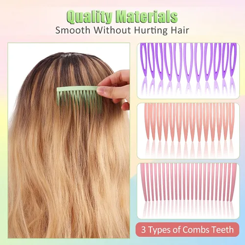Miniatura 3 de Juego de 30 peines laterales franceses coloridos para el cabello, accesorios de peine giratorio de plástico para mujeres, 3 estilos