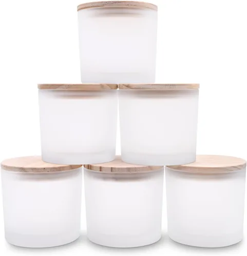 Miniatura 30 de SHOWIN Tarros de vela gruesos de 18 onzas para hacer velas, 6 unidades, frascos vacíos con tapas de madera para hacer velas, recipiente de muestra