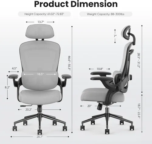 Miniatura 3 de Sweetcrispy Silla de escritorio ergonómica de oficina ejecutiva, sillas de malla para el hogar de 300 libras con ruedas, reposacabezas 2D, soporte