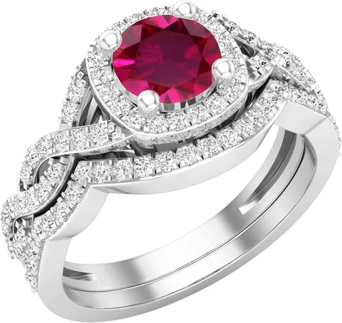 Miniatura 15 de Dazzlingrock Collection Juego de anillos de boda redondos de 0.228 in creados en laboratorio y diamantes blancos naturales para mujer