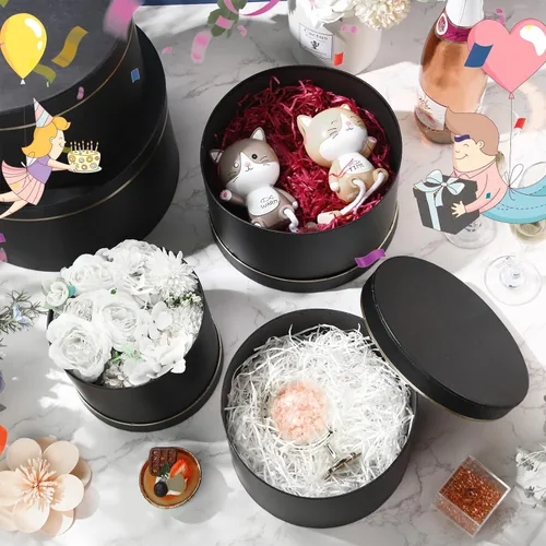 Miniatura 4 de Harloon 5 cajas de regalo redondas grandes con tapas, cajas de regalo de cartón anidable de varios tamaños para flores, cajas para flores, ceremonia