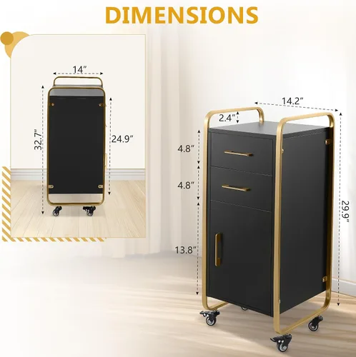 Miniatura 2 de Carrito de salón con ruedas, estación rodante para estilista, gabinete de almacenamiento de 2 cajones, estación de peluquería para estilista, Blanco