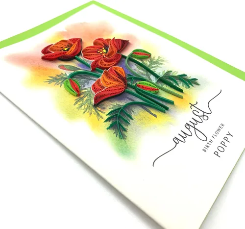 Miniatura 3 de Tarjeta de Flor de Nacimiento, Tarjeta Floral de Quilling Hecha a Mano para Cumpleaños, Aniversario, Flor de Mes de Nacimiento para Mamá, Mujeres