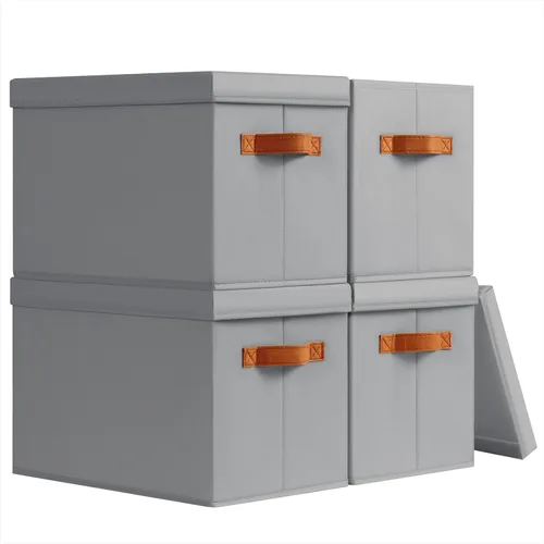 Miniatura 24 de Homsorout Contenedores de almacenamiento con tapas, cestas de almacenamiento de tela para estantes, paquete de 4 cajas decorativas plegables