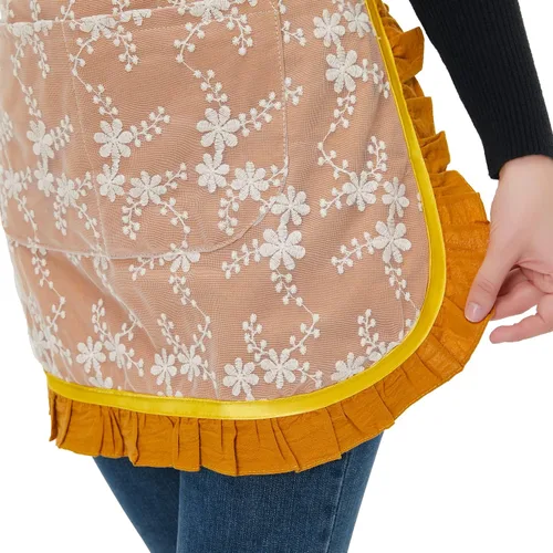 Miniatura 4 de Bonito delantal de algodón con encaje bordado de encaje para restaurante bistró para camarera, delantal de cocina, cintura para mujeres y niñas