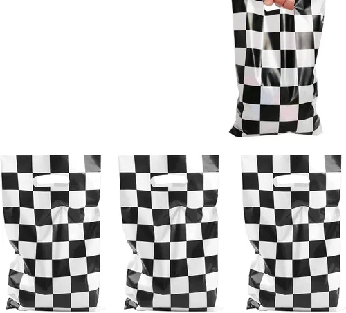 LYT 30 bolsas de regalo de auto de carreras a cuadros en blanco y negro, suministros de fiesta de cumpleaños para niños, bolsas de regalo para