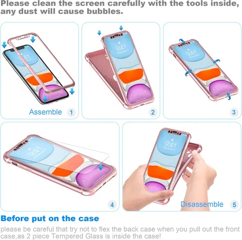 Miniatura 7 de ORETECH - Funda para iPhone 11, con 2 protectores de pantalla de vidrio templado, prueba de caídas de grado militar de 10 pies, cuerpo completo