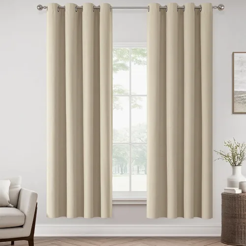 Miniatura 91 de ChrisDowa Cortinas 100% Opacas de Abedul Sólido de 45 Pulgadas de Largo, 2 Paneles para Dormitorio y Sala de Estar, Estilo Granja Oscurecedoras
