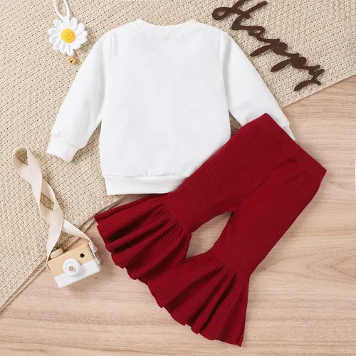 Miniatura 2 de Toddler Girls Valentine's Day Long Sleeve Letter T Shirt Pullover Tops Bell Bottoms Pants Kids Girl Outfits Teens