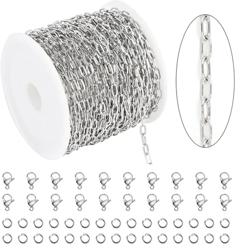 Miniatura 9 de KYUNHOO Cadena de acero inoxidable chapada en oro de 16.4 ft para hacer joyas, cadena ovalada en relieve de 0.157 in de ancho, cadena de joyería