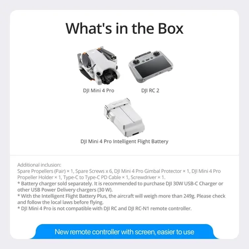 Miniatura 6 de DJI Mini 4 Pro (DJI RC 2), Drones con cámara para adultos 4K, menos de 0.549 lbs/249 g, 34 minutos de tiempo de vuelo, 20km de distancia máxima