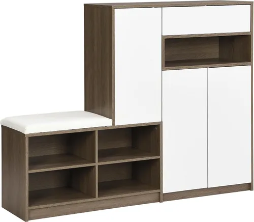 Miniatura 7 de LUMISOL Zapatero con asiento acolchado para entrada, organizador multifuncional de almacenamiento de zapatos con estantes ajustables, organizador