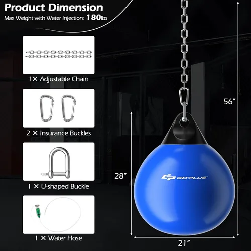 Miniatura 4 de Goplus Bolsa de Agua Aqua, Bolsa de Boxeo Pesada de 180 Libras de 21 Pulgadas / 110 Libras de 18 Pulgadas con Cadena Metálica Ajustable, Manguera