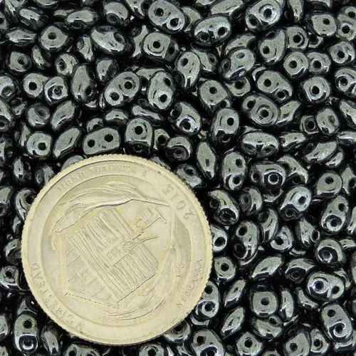 Miniatura 2 de Cuentas de semillas checas de dos agujeros 0.217x0.098 in SuperDuo Jet Hematite 0.85 oz