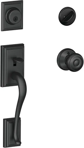 Schlage F60 ADD 622 GEO Addison - Juego de manijas de entrada frontal con pomo georgiano, cerradura de llave de lado 1, negro mate Mate negro