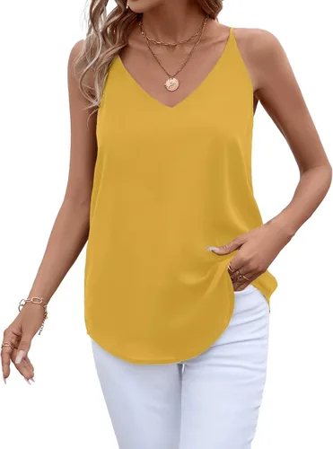 Miniatura 48 de Camiseta de chifón con tirantes delgados ajustables y cuello en V