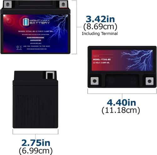 Miniatura 2 de Mighty Max Battery YTX4L-BS - Batería de repuesto para YUAM224LB YB4L-B
