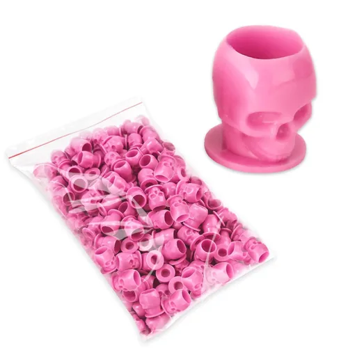 Miniatura 6 de YILONG Tapas de tinta desechables para tatuaje, vasos de tinta de tatuaje de calavera con base estable y 200 unidades por paquete, soporte Calavera