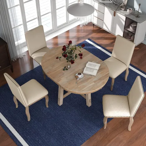 Miniatura 13 de Harper & Bright Designs Juego de comedor redondo extensible de madera de 42 a 58 pulgadas para 4-6, juego de mesa de cocina de 5 piezas con 4 sillas