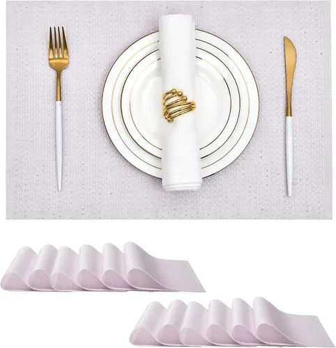 Miniatura 18 de Leetaltree Juego de 4 manteles individuales tejidos de vinilo iridiscente rosa brillante, impermeables, lavables, para bodas, aniversarios, uso