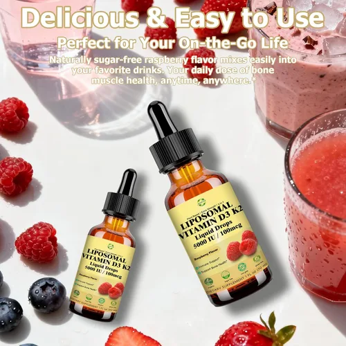 Miniatura 7 de Gotas líquidas de vitamina D3 K2 con calcio y magnesio omega3, alta potencia 5 en 1 D3 K2 vitamina 5000 UI Suplemento para la salud ósea, dientes