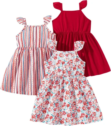 Miniatura 8 de Vestidos para niñas Vestidos para niñas pequeñas Paquete de 3 Vestido casual de fiesta con estampado patinador acampanado tipo A Vestido de verano