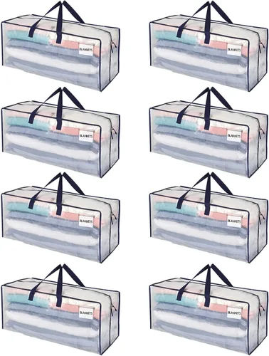 Miniatura 8 de VENO Paquete de 2 bolsas de mudanza, correas de mochila, mudanza, cajas de almacenamiento universitario, con tapas, resistentes, extragrandes, asas