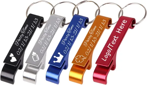 Amlion Llaveros personalizados para abrebotellas, grabados a granel, con texto de logotipo, para hombres y mujeres, regalos de fiesta de boda
