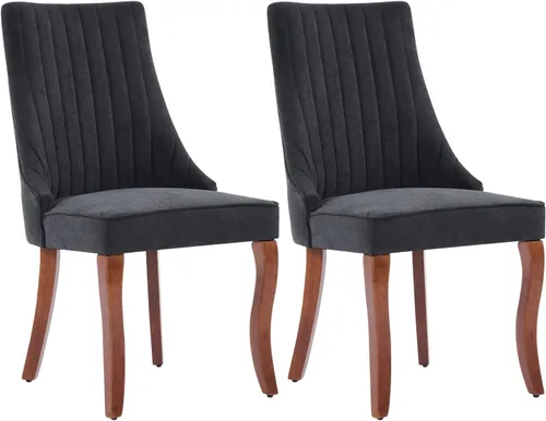 Miniatura 25 de Juego de 8 sillas de comedor, sillas de cocina con canales de lino con patas curvadas de madera maciza, silla de comedor tapizada de tela cómoda