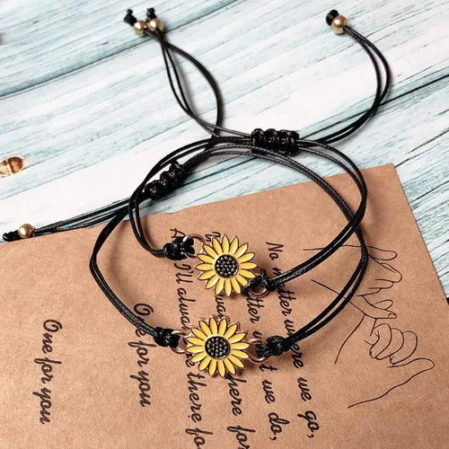 Miniatura 6 de Pulsera tobillera con diseño de girasol, pulsera ajustable de amistad con diseño de girasol, el mejor regalo para mejores amigos, pareja, familia