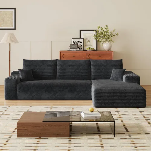 Miniatura 29 de Otomana de pana de felpa de 37.4 pulgadas, otomana tapizada de nube para sofá deshuesado en una caja, sofás modulares seccionales para sala de Negro
