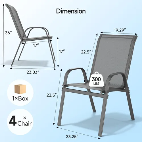 Miniatura 2 de ONBRILL Juego de 4 sillas de patio, sillas de comedor apilables de fácil montaje con asiento ancho y marco de metal resistente, sillas de textileno