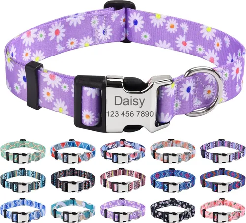 Miniatura 27 de Collares de perro personalizados Mihqy, collar de perro personalizado con nombre y número de teléfono, múltiples patrones y 4 tamaños, collar