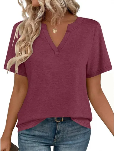 Miniatura 19 de Zeagoo Camisetas de manga corta con cuello en V para mujer, bonitas, elegantes, casuales, para negocios, trabajo, blusa