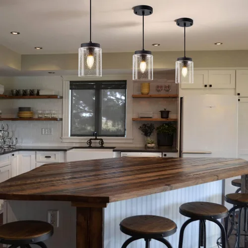 Miniatura 7 de Paquete de 3 lámparas colgantes de vidrio semillado, iluminación colgante negra, moderna, mini iluminación colgante, cable ajustable para cocina