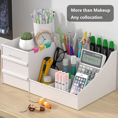 Miniatura 5 de Organizador de escritorio de maquillaje con cajones, organizador de cuidado de la piel para cosméticos, soporte de tocador para lápiz labial